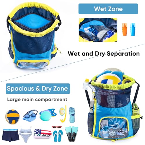 VIGEGARI Mesh Drawstring Backpack with Shoe Compartment Sandproof Beach Swim Bag with Wet Pocket Pool Gym Shower Bag for Travel Summer Camp - Image 3