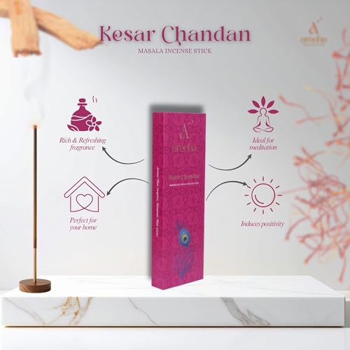 Areeha Kesar Chandan & Sandalwood Masala Incense Sticks Combo | Charcoal-Free, Gangajal Infused Agarbatti with Divine Fragrances & Pure Extract of Kesar, Chandan & Sandalwood Powder | Pack of 1 Each - Image 2