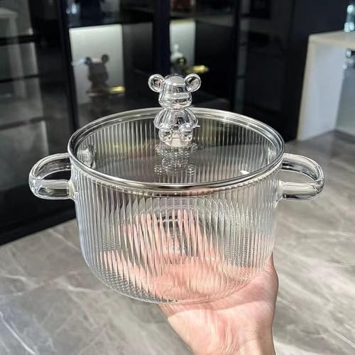 bellemax Teddy Big Size 1500 ML Glass Serving Bowl with Lid Cooking Pot Mixing Bowl with Lid Microwave Safe Heat Resistant Serveware Mixing Pot Casserole Serving Dish (1500ML - Lining, Set of 2) - Image 3