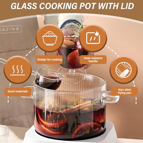 bellemax Teddy Big Size 1500 ML Glass Serving Bowl with Lid Cooking Pot Mixing Bowl with Lid Microwave Safe Heat Resistant Serveware Mixing Pot Casserole Serving Dish (1500ML - Lining, Set of 2) - Image 5