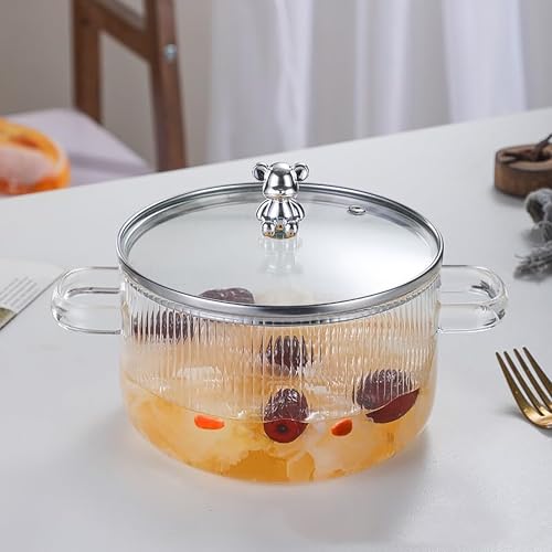 bellemax Teddy Big Size 1500 ML Glass Serving Bowl with Lid Cooking Pot Mixing Bowl with Lid Microwave Safe Heat Resistant Serveware Mixing Pot Casserole Serving Dish (1500ML - Lining, Set of 2) - Image 1