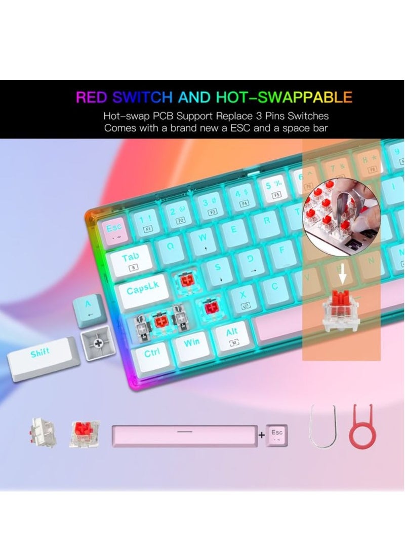 E-YOOSO Z-11 T 60% Wired Mechanical Gaming Keyboard, Red Switches Mechanical Gaming Keyboard Wired with Blue LED Backlit, Ultra-Compact 60 Percent Computer Keyboard for Windows, Mac OS (Blue White)