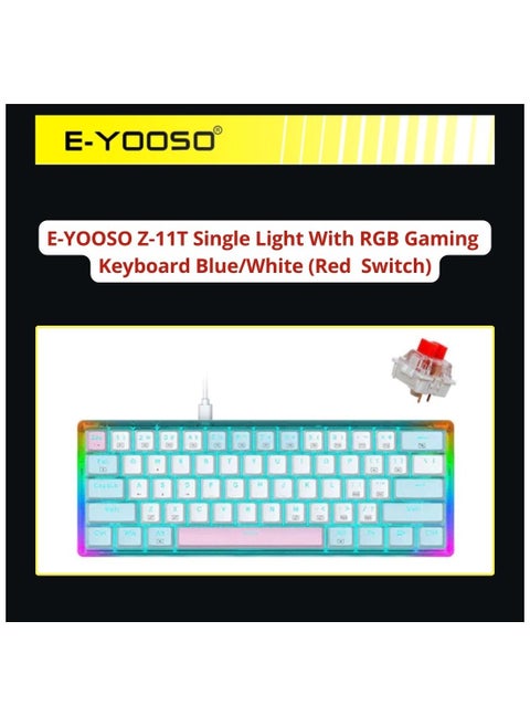 E-YOOSO Z-11 T 60% Wired Mechanical Gaming Keyboard, Red Switches Mechanical Gaming Keyboard Wired with Blue LED Backlit, Ultra-Compact 60 Percent Computer Keyboard for Windows, Mac OS (Blue White)