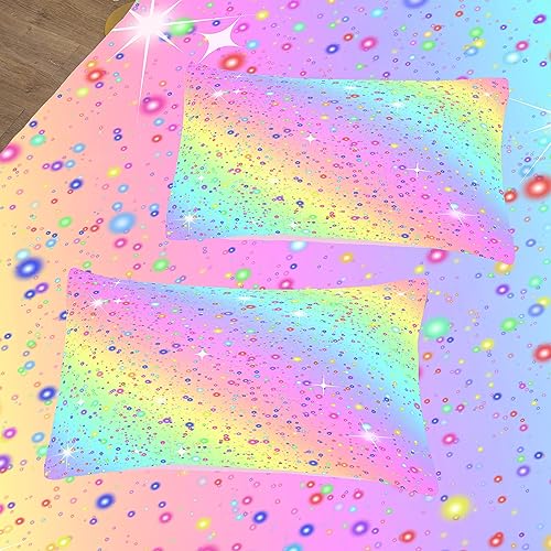 MWMWMW 5 Pcs Rainbow Comforter Set Full, Full Size Bedding Set for Girls, Kids Comforter Set for Girls with 1 Comforter, 1 Flat Sheet, 1 Fitted Sheet and 2 Pillowcases - Image 5