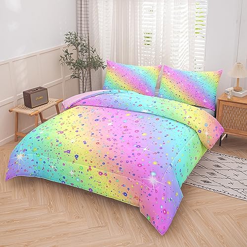 MWMWMW 5 Pcs Rainbow Comforter Set Full, Full Size Bedding Set for Girls, Kids Comforter Set for Girls with 1 Comforter, 1 Flat Sheet, 1 Fitted Sheet and 2 Pillowcases - Image 2