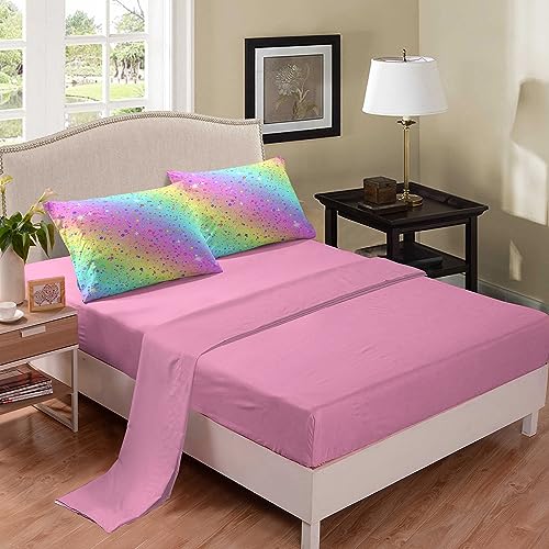 MWMWMW 5 Pcs Rainbow Comforter Set Full, Full Size Bedding Set for Girls, Kids Comforter Set for Girls with 1 Comforter, 1 Flat Sheet, 1 Fitted Sheet and 2 Pillowcases - Image 4