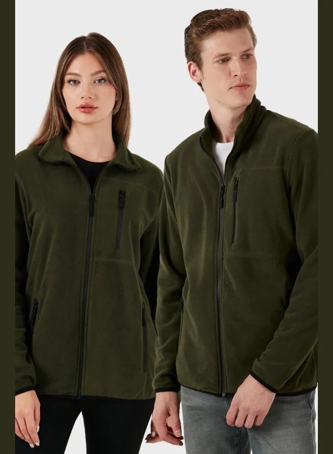 Buratti Buratti Slim Fit Pocketed Zippered Anti-Pilling Cold-Resistant Fleece Cardigan Unisex CARDIGAN 5906028S1