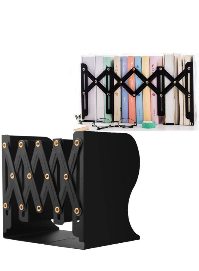 Adjustable Sturdy Bookends, Heavy Duty Metal Book Ends, Nonslip Book Stander for Office, School, Stationery Gift, Extends up to 19 inches (Black) - Image 1