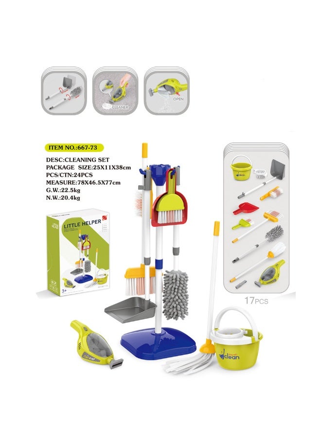 Kids Cleaning play Set 10PCS, Includes 24 parts splicing,mini dust collector,brooms, and mop，bucket and More, Cleaning Toys Set，Pretend Play Housekeeping Kit for Toddlers - Image 2