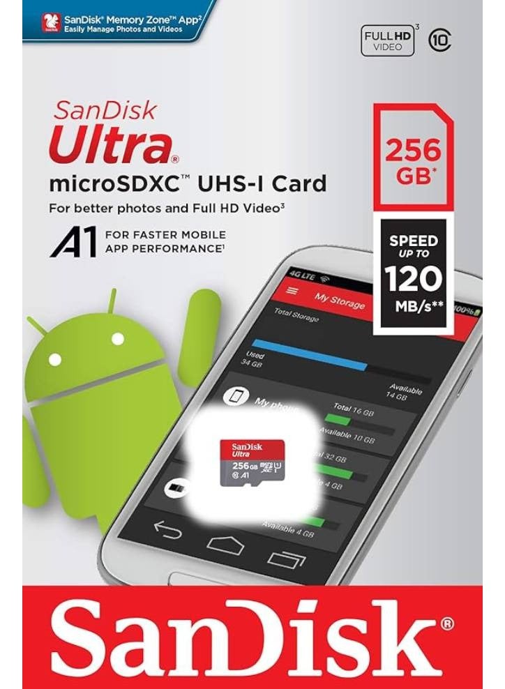 sandisk Ultra UHS I 256GB MicroSD Card 150MB/s R, For Smartphones, 10 Y Warranty - Image 3