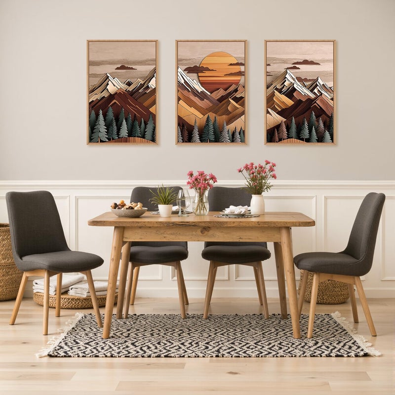 KAIRNE Mountain Framed Canvas Wall Art Set, Mountain Themed Wall Decor, Wooden Pine Tree Scene Wall Painting, Vintage Forest Landscape Art Prints for Living Room, Bedroom, Office 16"x24"x3 - Image 4
