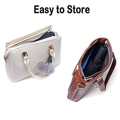 PFFY 2 Packs Travel Umbrella Windproof Auto Open & Close Collapsible Folding Small Compact Backpack Car travel Essentials Purse Umbrellas for Rain Black+Blue - Image 5