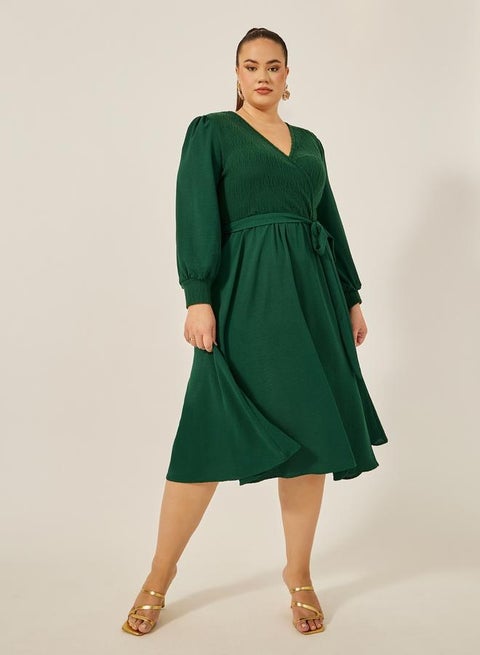 Shirred Bodice Midi Dress