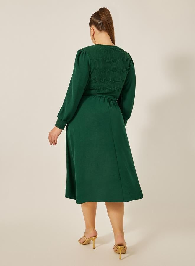 Shirred Bodice Midi Dress