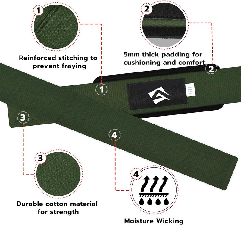AQF Lifting Wrist Straps for Weightlifting, Powerlifting & Deadlifts – 23” Neoprene Padded Cotton Straps for Strength Training & Gym Workouts - Maximum Grip Support for Men & Women - Image 5