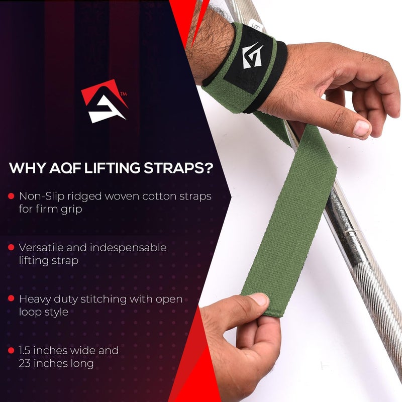 AQF Lifting Wrist Straps for Weightlifting, Powerlifting & Deadlifts – 23” Neoprene Padded Cotton Straps for Strength Training & Gym Workouts - Maximum Grip Support for Men & Women - Image 4