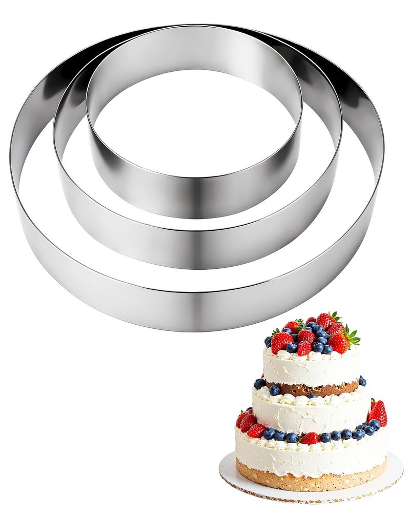 EORTA EORTA 3pcs Round Cake Ring Set 6810 Inch Stainless Steel Pancake Biscuit Cutter Tier Cake Maker Circle Mold 
