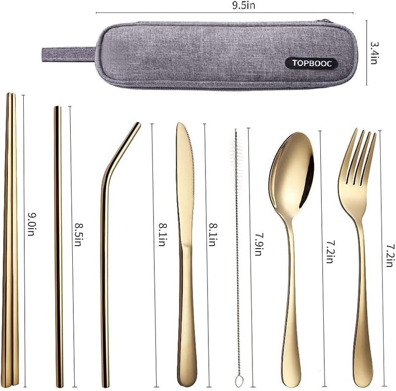 Topbooc Portable Stainless Steel Flatware Set, Travel Camping Cutlery Set, Portable Utensil Travel Silverware Dinnerware Set with a Waterproof Case (Gold) - Image 5