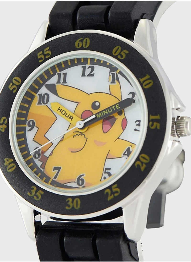 بوكيمون Pokemon Boys Time Teacher Watch Black Silicone Strap, POK9048