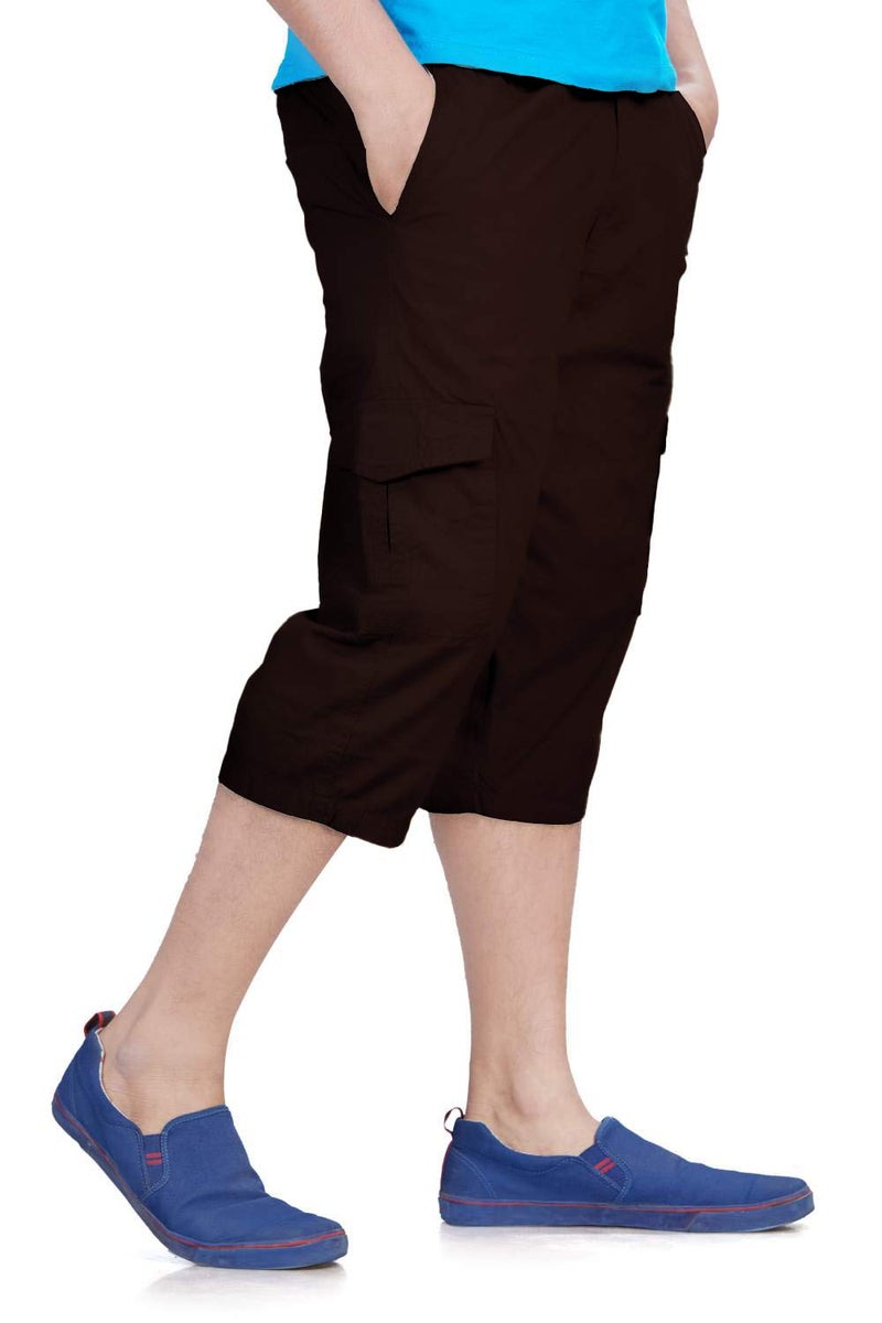 0-DEGREE Men's Regular Fit Three Quarter Shorts Brown 32 Inch Waist - Image 3