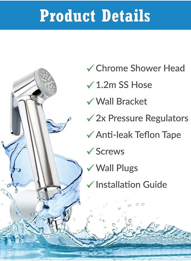 Generic Stainless Steel Handheld Bidet Sprayer for Toilet Cloth Bathroom Diaper Self Cleaning Shattaf Set with adjustable water Pressure Control  - Image 2