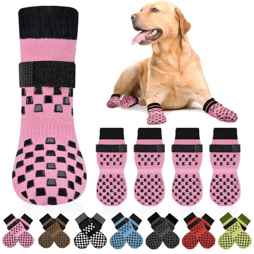 AIEDOULER Anti Slip Dog Socks to Prevent Licking Paws Dog Shoes for HotCold Pavement Dog Boots on Hardwood Floors Traction Control Dog Booties Paw Protectors for Small Medium Large Senior Dogs - Image 1
