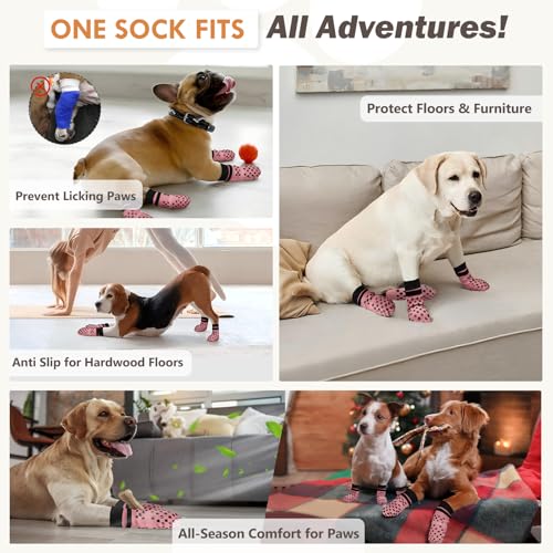 AIEDOULER Anti Slip Dog Socks to Prevent Licking Paws Dog Shoes for HotCold Pavement Dog Boots on Hardwood Floors Traction Control Dog Booties Paw Protectors for Small Medium Large Senior Dogs - Image 3