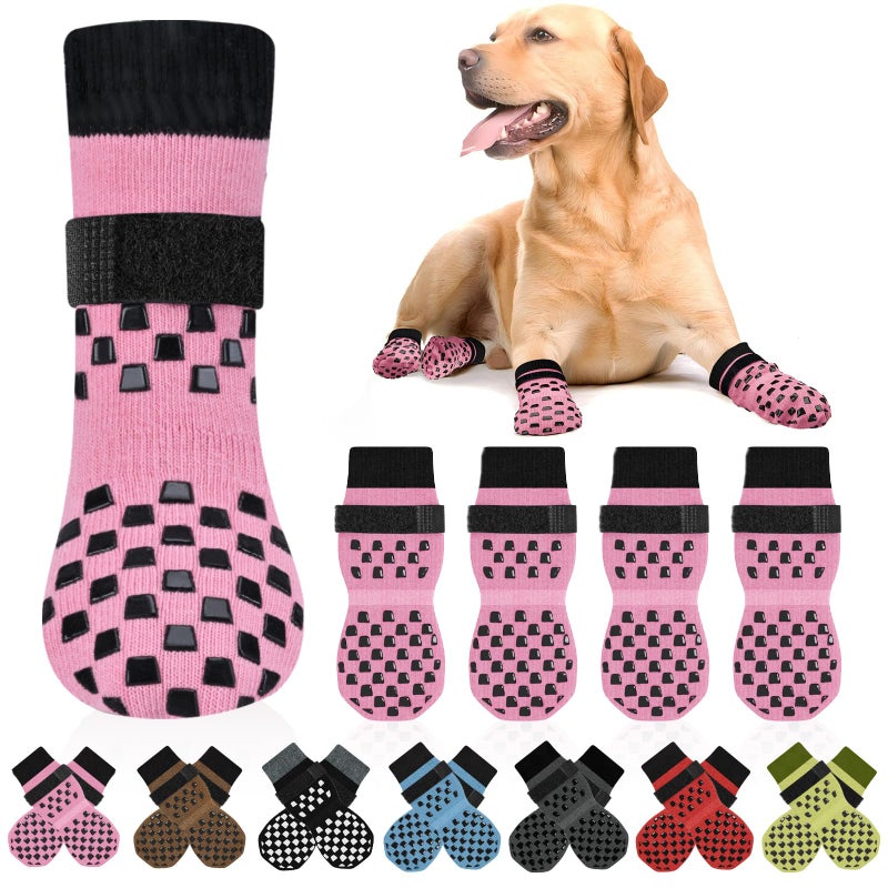 AIEDOULER Anti Slip Dog Socks to Prevent Licking Paws Dog Shoes for HotCold Pavement Dog Boots on Hardwood Floors Traction Control Dog Booties Paw Protectors for Small Medium Large Senior Dogs - Image 2