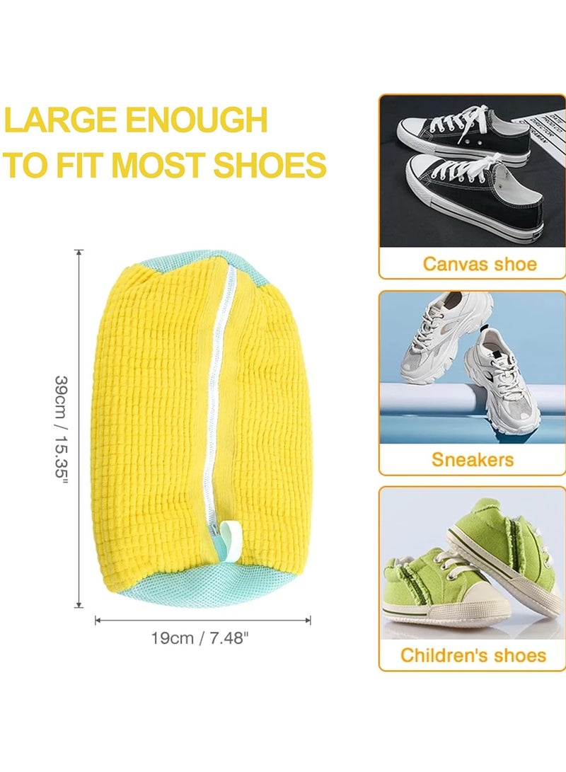 Shoe Washing Machine Bag, 360°All-around Cleaning Shoe Laundry Bag.2 Pairs Adjustable Shoe Trees;Upgraded Durable YKK Zippers; 12000+ Fluffy Fibers for Machine Washable Sneakers (Yellow)  - Image 4