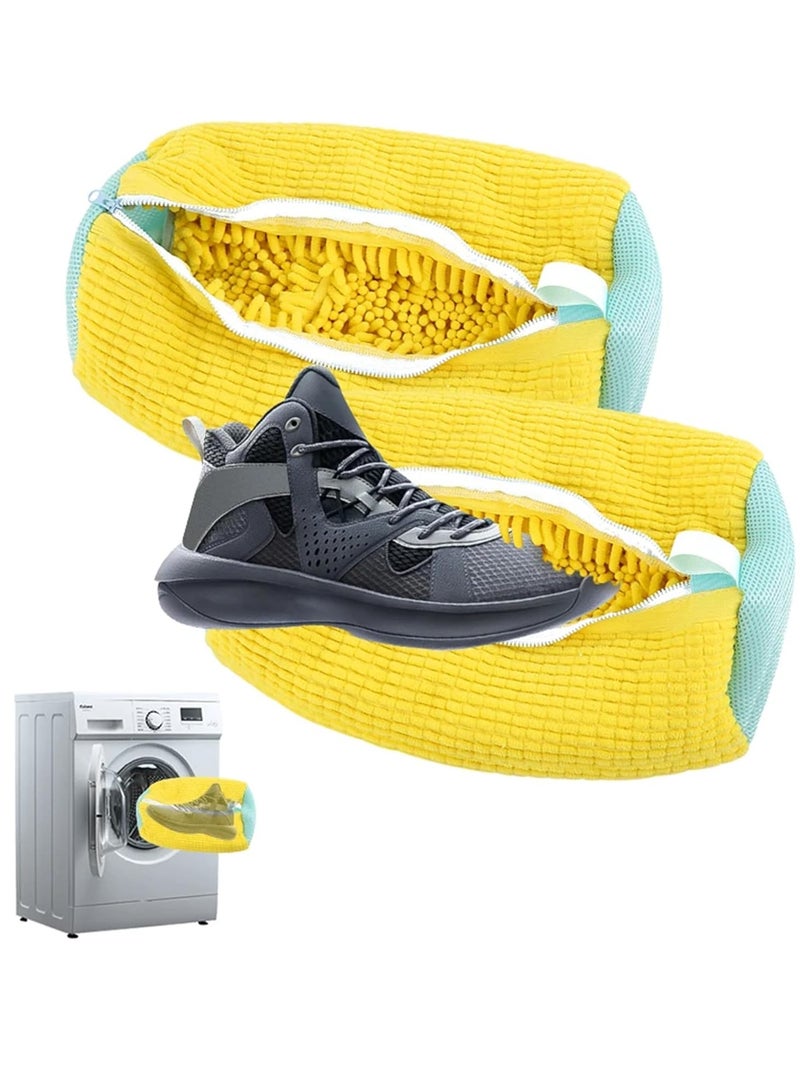Shoe Washing Machine Bag, 360°All-around Cleaning Shoe Laundry Bag.2 Pairs Adjustable Shoe Trees;Upgraded Durable YKK Zippers; 12000+ Fluffy Fibers for Machine Washable Sneakers (Yellow)  - Image 1