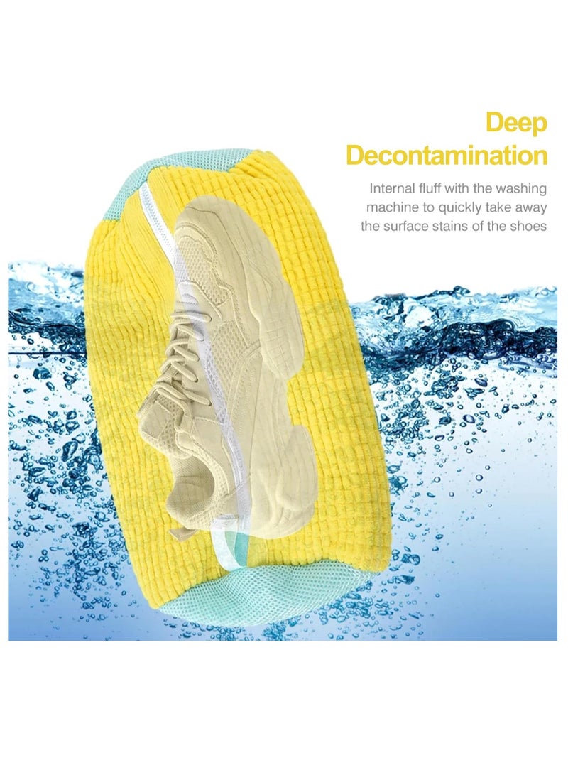 Shoe Washing Machine Bag, 360°All-around Cleaning Shoe Laundry Bag.2 Pairs Adjustable Shoe Trees;Upgraded Durable YKK Zippers; 12000+ Fluffy Fibers for Machine Washable Sneakers (Yellow)  - Image 2
