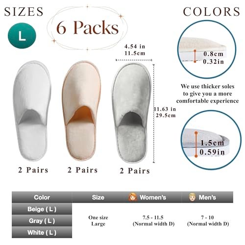OSTADARRA 6 Pairs Spa Slippers Non Slip Disposable Slippers For Guest Washable Reusable Which Can Be Used As Women Men House Indoor Bathroom Bedroom Hotel Bride Slippers - Image 3