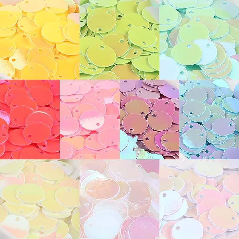 SUNNYCLUE 200Pcs 10 Colors Flat Sequin Paillettes Round Loose Sequins Assorted AB Colorful Plastic PVC Iridescent Applique Art Glitters Hole Sequins for Sewing Craft DIY Embroidery Ornaments Supplies - Image 1