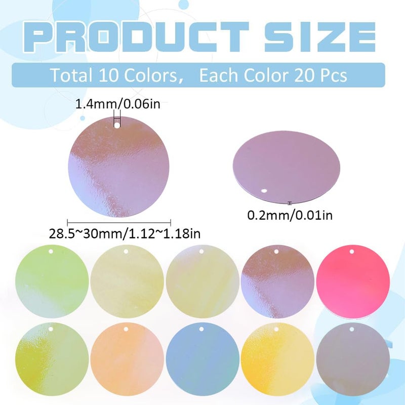 SUNNYCLUE 200Pcs 10 Colors Flat Sequin Paillettes Round Loose Sequins Assorted AB Colorful Plastic PVC Iridescent Applique Art Glitters Hole Sequins for Sewing Craft DIY Embroidery Ornaments Supplies - Image 2