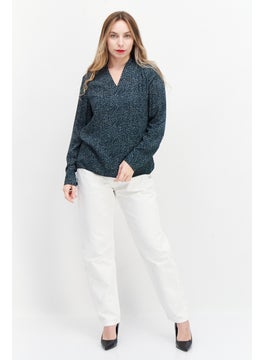 Zero Women V-Neck Long Sleeve Polka Dots Top, Dark Green Combo  - Image 2