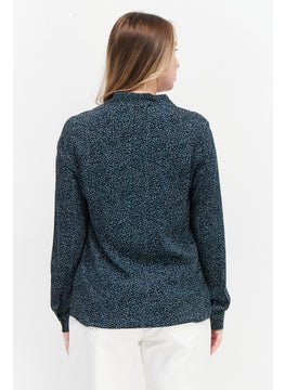 Zero Women V-Neck Long Sleeve Polka Dots Top, Dark Green Combo  - Image 3