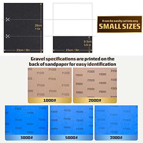 LCubro 25PCS Sandpaper, Wet Dry Sandpaper, High Grit 1000 2000 3000 5000 7000 Sandpaper Sheets Assortment for Wood Metal Polishing Automotive Sanding, 9 x 11 inches - Image 2