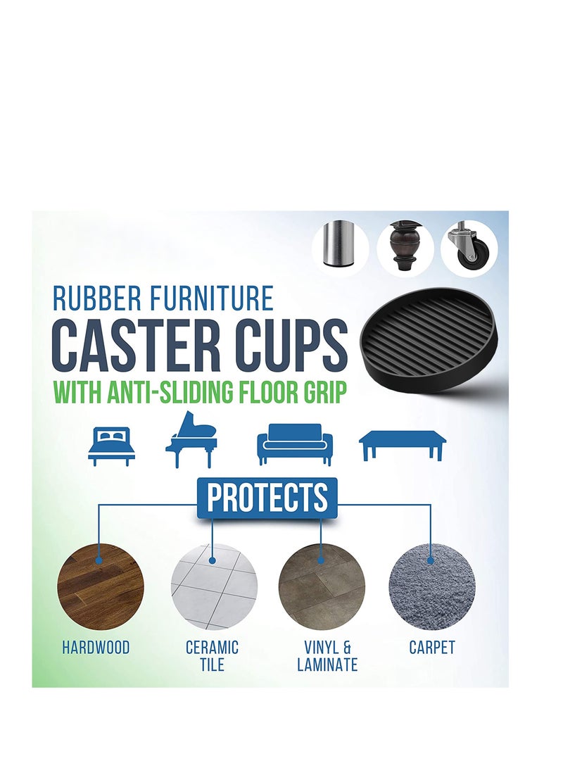 4 Pack Anti Skid Caster Cups, Furniture Caster Cups, Furniture Floor Protectors, Black Round Non Slip Furniture Pads, Suitable for Cabinet Sofa Table Chair