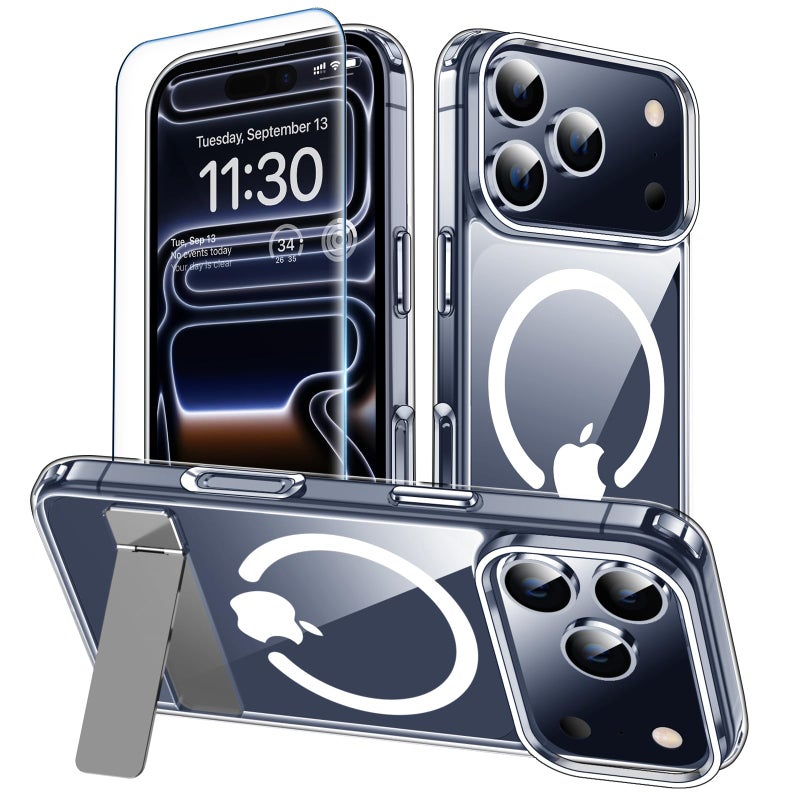 xiwxi for iPhone 17 Pro Max Case with Kickstand,[Compatible with Magsafe][1*Screen Protector],Military-Grade Protection & Anti-Yellowing,Magnetic Phone Case for iPhone 17 Pro Max,Clear - Image 1
