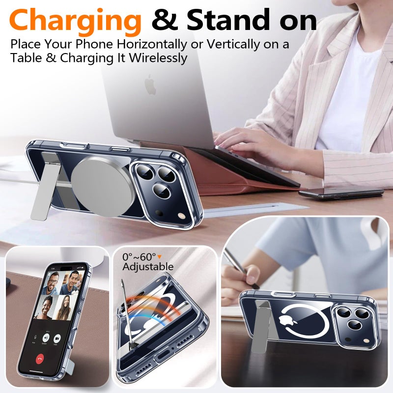 xiwxi for iPhone 17 Pro Max Case with Kickstand,[Compatible with Magsafe][1*Screen Protector],Military-Grade Protection & Anti-Yellowing,Magnetic Phone Case for iPhone 17 Pro Max,Clear - Image 3