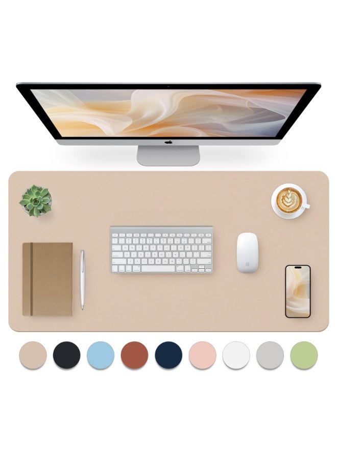 Leather Desk Pad, Mouse Pad, Non-Slip Desk Protector Mat, 31.5x15.7 Inches, Beige - Image 1