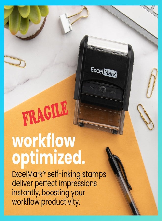 ExcelMark Fragile Self Inking Rubber Stamp - Red Ink - Image 3
