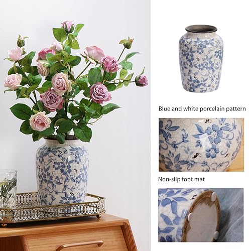Denique Vintage Blue and White Porcelain Vase Ceramic Vase for Home Decor, Retro Crack Blue Flower Vase Pottery Vase Chinoiserie Decor - Image 5