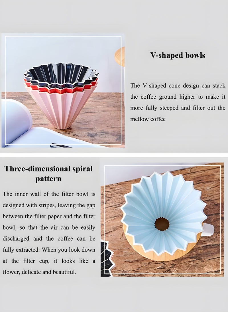 BIG MAX Ceramic Coffee Dripper, Distilled Coffee, V60 Funnel Tools, Origami Style Cone Coffee Filter Cup (1 to 2 Cups), Pink - Image 2