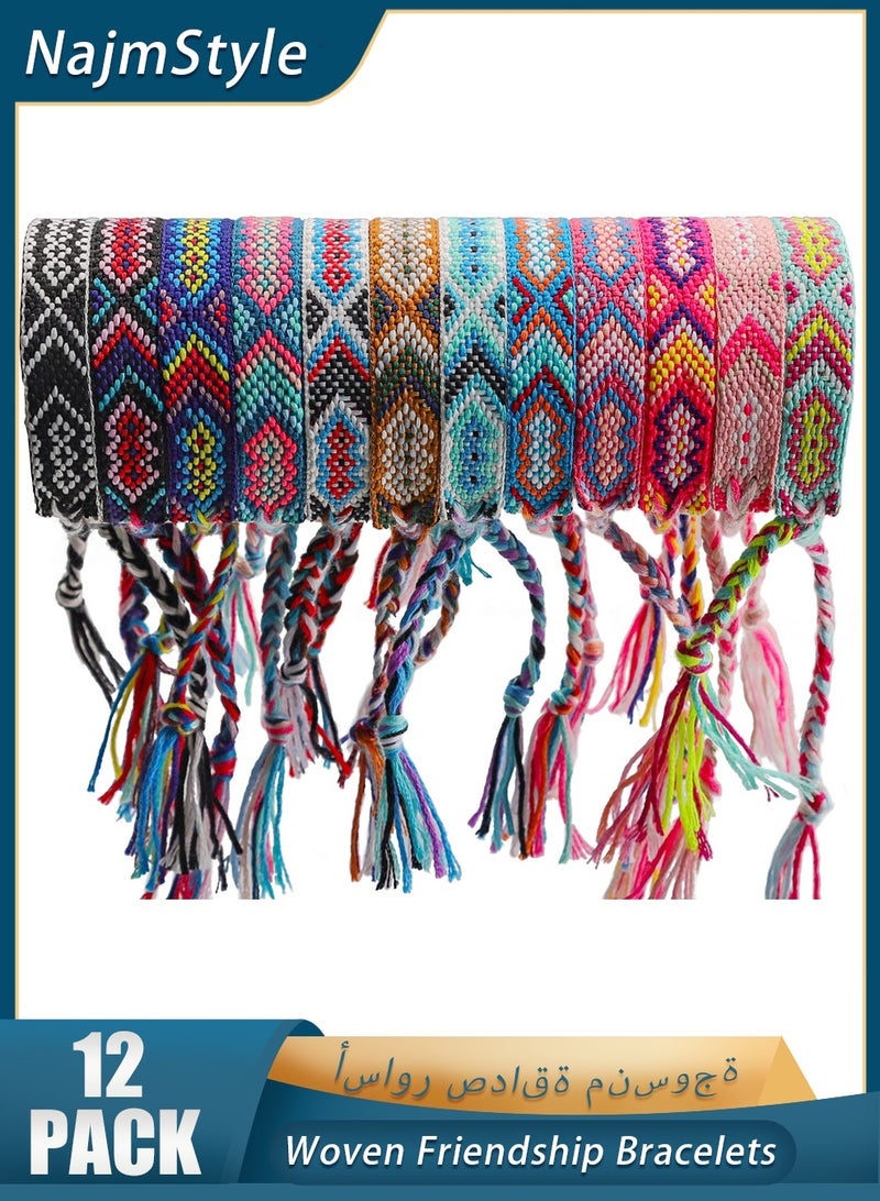 NajmStyle Woven Friendship Bracelets Pack of 12, Handmade Adjustable Bracelets with Sliding Knot Closure for Kids, Girls, Teens & Women, Colorful Bulk Set - Image 1