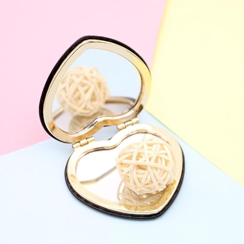 Frinnovan 6 Pack Pokect Heart Mirror Travel Compact Magnifying Folding Mirrors for Women Wedding Party Purse Mini Vanity Cosmetic Lashes Makeup Mirror Double-Sided Black Metal Gold Love Heart & Bow - Image 2