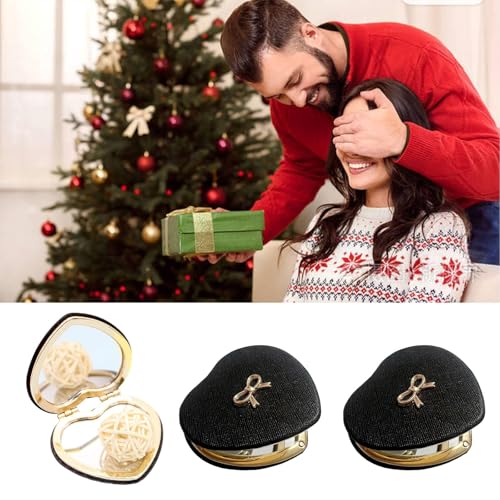 Frinnovan 6 Pack Pokect Heart Mirror Travel Compact Magnifying Folding Mirrors for Women Wedding Party Purse Mini Vanity Cosmetic Lashes Makeup Mirror Double-Sided Black Metal Gold Love Heart & Bow - Image 4