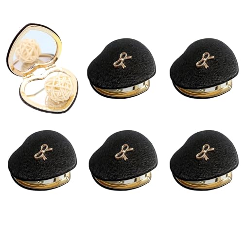 Frinnovan 6 Pack Pokect Heart Mirror Travel Compact Magnifying Folding Mirrors for Women Wedding Party Purse Mini Vanity Cosmetic Lashes Makeup Mirror Double-Sided Black Metal Gold Love Heart & Bow - Image 1