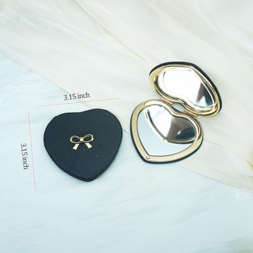 Frinnovan 6 Pack Pokect Heart Mirror Travel Compact Magnifying Folding Mirrors for Women Wedding Party Purse Mini Vanity Cosmetic Lashes Makeup Mirror Double-Sided Black Metal Gold Love Heart & Bow - Image 3