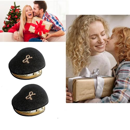 Frinnovan 6 Pack Pokect Heart Mirror Travel Compact Magnifying Folding Mirrors for Women Wedding Party Purse Mini Vanity Cosmetic Lashes Makeup Mirror Double-Sided Black Metal Gold Love Heart & Bow - Image 5